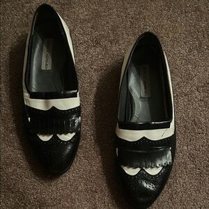 Stylish Black and Cream Loafers Stacy, Adams shoes, black and white leather